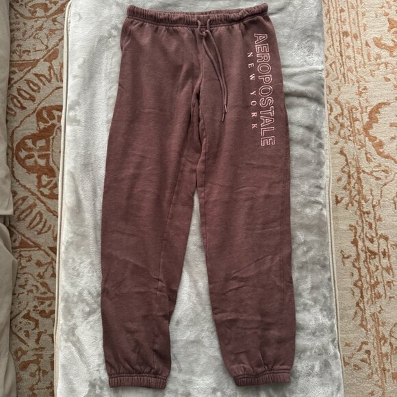 EUC Aeropostale Two Piece Brown Sweatsuit Rose Gold Logos Sz M - Picture 8 of 11